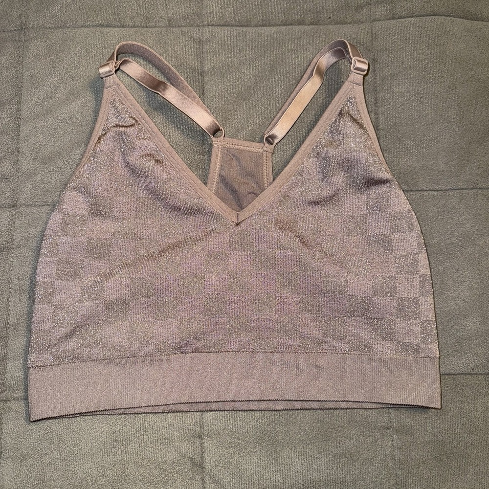 Victoria's Secret PINK Active Racer Back Sports Bra Med-DD Seamless Checkered